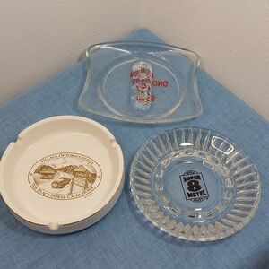 Lot of 3 Vintage Glass/Ceramic Ashtrays Motel 8, Generic Hotel, RJ Reynolds